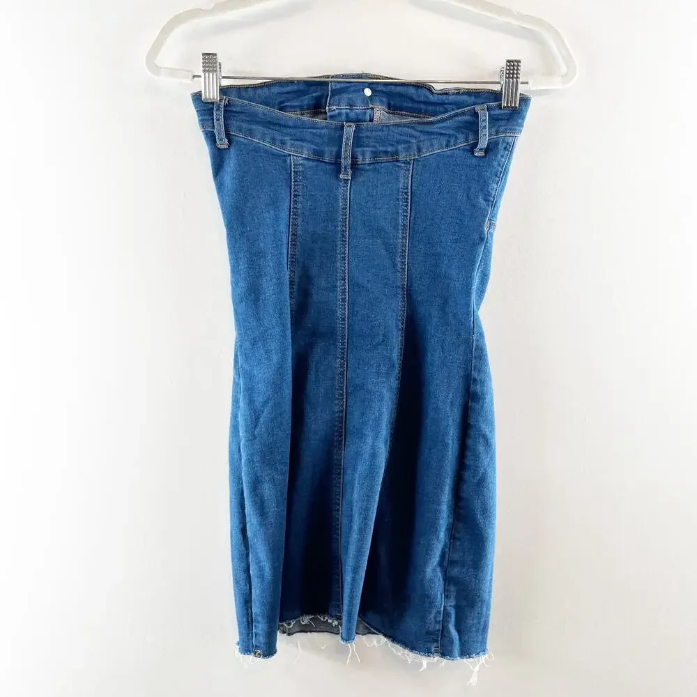 Edikted Strapless Ebony Bodycon Denim Mini Dress Blue Small - Picture 5 of 8